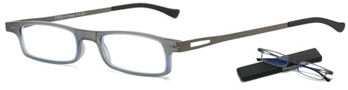 Lanomi Mini Schmal Lesebrille Blaulichtfilter Damen Herren Tragbare Lesehilfe Ultraleichte Sehhilfe Kleine Rechteck Brille mit Etui Grau 1.0