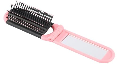 Wizoowip Peigne à cheveux pliable, mini brosse portable pliable avec miroir, poils souples, massage du cuir chevelu, antistatique, démêlant, adapté aux voyages, pour femmes Rose