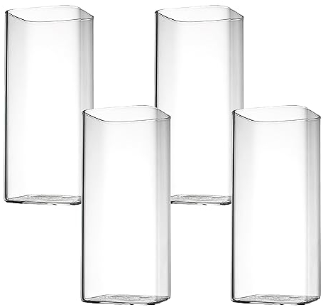 APOMOONS Clear Drinking Glasses 4 Pieces 400ml Water Glasses Long Drink Glasses Set, Thin Square, Elegant bar Glasses for Water Juice Beer Drinks as Well as Cocktails Mojito and Mixed Drinks