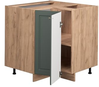 Vicco Eckunterschrank Fame-Line, Grün-Gold Landhaus, 80.5 cm | MDF-Front · AP Eiche inkl. · Höhenverstellbare Füße · Metallgriffe · Soft-Close