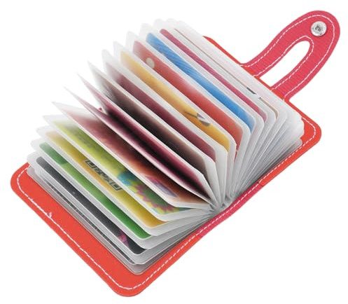 Shengxi Porta Carte di Credito per Donna Uomo, Porta Biglietti da Visita in Pelle PU Sottile per Carte di Credito Patente di Guida Carte di Risparmio, 26 Slot (Rosso)