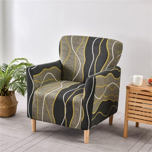 Highdi Funda de Sillón Individual, Funda de Sofa Elástica Suave 1 Plaza con Reposabrazos, Líneas Minimalistas Modernas Fundas de Sillón Chesterfield Lavable para Sala de Estar (Oro Negro)