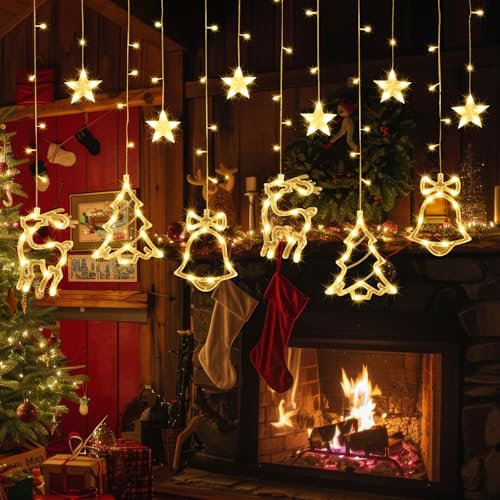 NLMWTI 8 Modi LED Weihnachtsbeleuchtung, 12er Set Weihnachtsdeko Fenster Lichter mit Saugnapf, 138 Leuchten LED Warmweiß Batteriebetrieb Weihnachtsbeleuchtung für Weihnachtsdeko