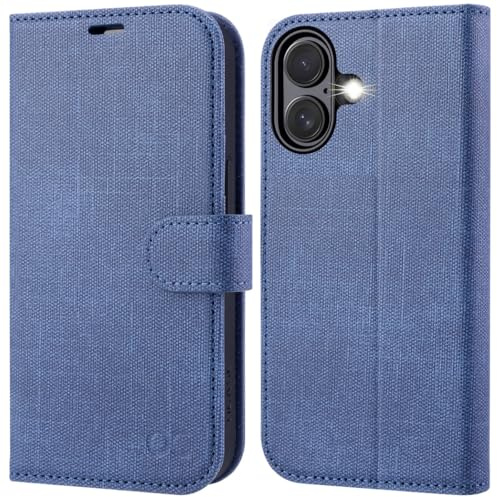 OCASE for iPhone 16 Case, PU Leather Wallet, Denim Blue | Magnetic Flip Folio Cover with RFID Blocking, Card Holders, Shockproof TPU, and Kickstand for 6.1 Inch iPhone 16 (2024)