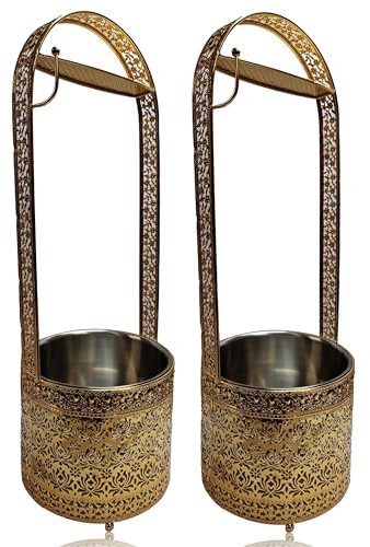 Bayli Shisha Kohlebehälter | 52,5 cm Kohlekorb für die Shisha, Wasserpfeife Kohle | 2er Set Grillkohlekorb mit Zangenhalter | Charcoal Basket - Farbe Gold | Kohlezubehör für Shishas & Wasserpfeifen