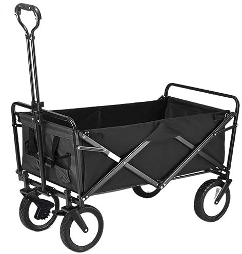 JFNHUTL Chariot Chariot Chariot Pliant Chariot de Jardin Portable avec 4 Roues Freins en Acier Chariot Pliable Chariot de Traction Chariot de Transport à Main Chariot de Camping
