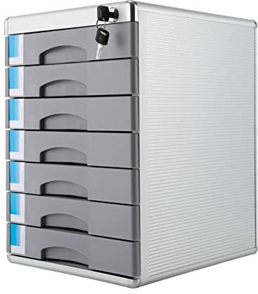 HANGKAI Schubladenbox für Dokumente und Bürobedarf Metall Dokumentenbox Abschließbare 7-Fächer Aluminium-Aktenaufbewahrungs-Schlossbox DIN A4