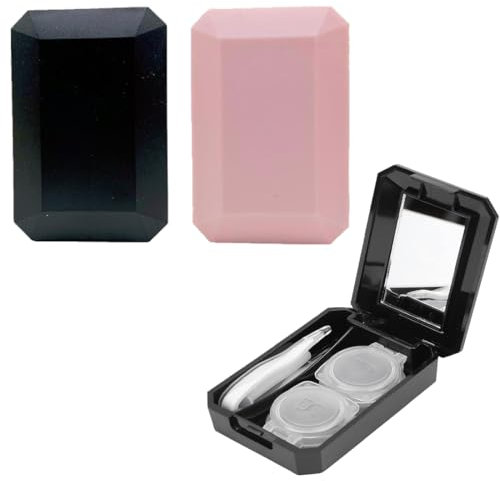 WeddHuis 2 Pièces Étui Lentilles de Contact Portable Ensemble de Voyage pour Lentilles de Contact Colorées (60×41×20mm)(Noir + Rose)