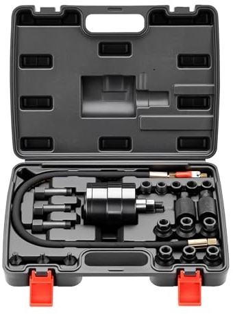Wiltec Coffret d’outils pneumatiques d’extraction d’injecteur – 21 pièces – Kit d’extracteurs d’injecteur diesel avec vibration d’air – Boîte plastique robuste