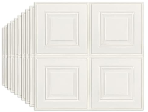 Tarwanear 30pcs Cream White Grid Panels for Walls 70 * 70cm Self Adhesive 3D Wall Panels Peel and Stick 3mm Thick Wall Tiles Waterproof Foam Faux Brick for Ceiling Tiles Kitchen Bathroom