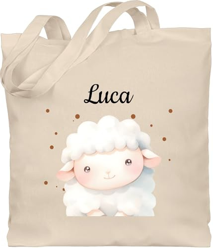 Geschenk mit Namen personalisiert by Shirtracer - Baumwolltasche - Süßes Schaf mit Name I Geschenk Ideen Schafmotiv Geschenk für Kinder Lamm I Sheep