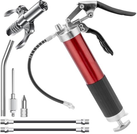 lisetar Pressa per grasso per nipplo, 8000 PSI ad alte prestazioni, set con attacco rapido, bocchino e ugello per ago, pressa per grasso da 400 g, con tubo flessibile e tubo metallico