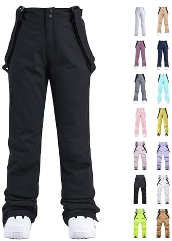 Yunshenla Skihose Damen Herren, Thermo Snowboardhose Winterhose Winddicht Softshell Schneehose Unisex Hiking Schneehose Outdoorhose mit Schultergurt Wasserdicht Atmungsaktiv Baggy Ski Pants, S 3XL