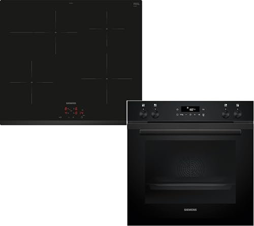 Siemens PQ212IAAB, iQ300 Einbau-Herd-Set, Bestehend aus HE271ABB4 Herd, 60 x 60 cm, Pyrolyse Selbstreinigung und Backautomatik, EI631CFB1E Induktionskochfeld, Bräterzone, Timer, Rahmenlos