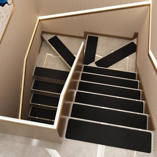 XIEMINLE Lot de 15 tapis d'escalier antidérapants, autocollants, parfaits pour animaux de compagnie, enfants, personnes âgées, amovibles, 80 x 20 cm, noir