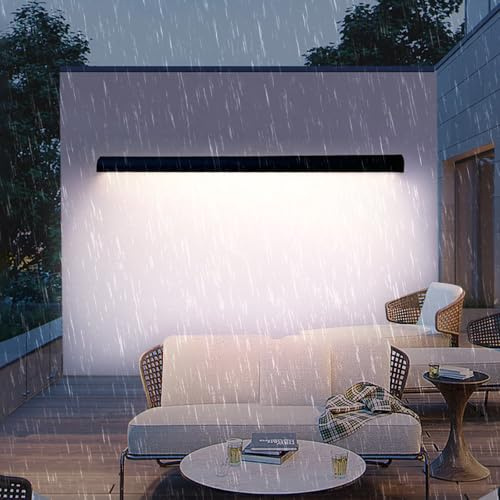 TZSMUM LED Wandlampe Aussen mit Fernbedienung Wandleuchte Dimmbar 2700K/4500K/6500K Wandbeleuchtung IP65 Wasserdichte Wandleuchten Innen Außen für Gärten Terasse Korridor (Schwarze,50cm)