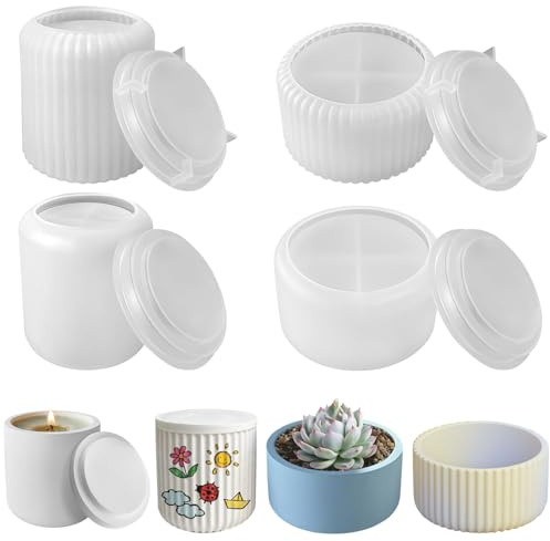 Delsen 4 pièces Moules en Silicone Réutilisables, Bougies et Plâtre, Ldéal pour Projets DIY, Artisanat Facile à Utiliser, Lavable et Durable Parfait pour Créations Artistiques et Décoratives