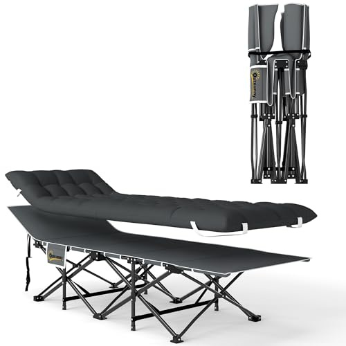 Outsunny Cama Plegable Camping Cama de Acampada Portátil Tumbona de Camping 600D con Reposacabezas Colchón Extraíble y Bolsa de Transporte Carga 150 kg para Playa Senderismo 186x68x37 cm Negro