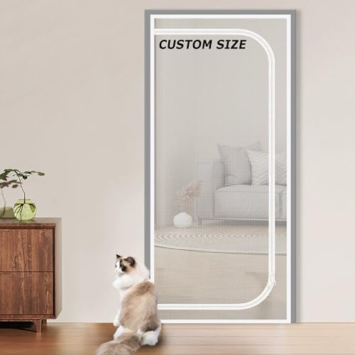 XXIUDEE Custom Size Cat Dog Screen Door Balcony Bedroom Net with Zipper | Custom Size, Self Adhesive, Dog Cat Scratch Proof Patio Netting, Anti Bugs Fly Screen Door Nets for Kitchen Bedroom