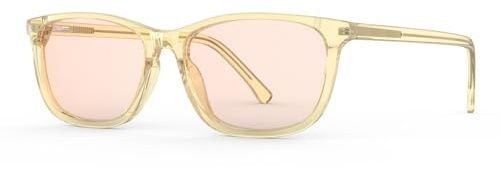 Bloomoak Rose Tinted Blue Light Migraine Glasses, FL- Flex Light Sensitivity Relief Glasses for Fluorescent LED Glare, Photophobia, Eye Strain (Blush Pink - 52% - Champagne Cream Frame)