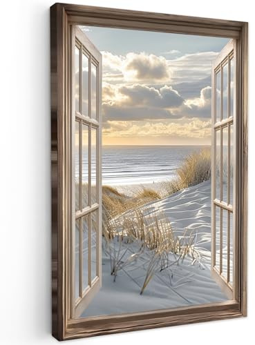 MuchoWow© Leinwand Bilder Wanddeko Wohnzimmer Aesthetic Room Decor Deko | 60x90 cm - Zimmer Wandbilder Modern Bild auf Anblick - Strand - Dünen - Meer - Natur