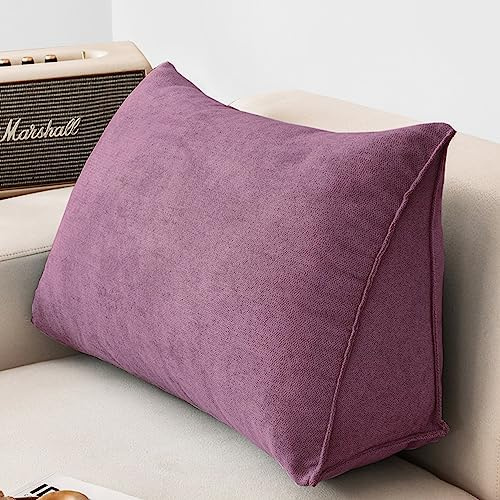 Almohada triangular de lectura en forma de cuña de 120 x 35 x 20 cm, funda extraíble, cojín de apoyo lumbar para sofá y cama, cojín de apoyo lumbar morado para mayor comodidad y relajación