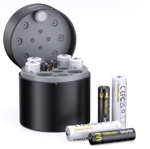 imuto 1.5V Wiederaufladbare Lithium Akku-Set (5X AA + 5X AAA) mit Smart Ladecase – 3600mWh/1300mWh Hochleistungsbatterien, 1600 Ladezyklen