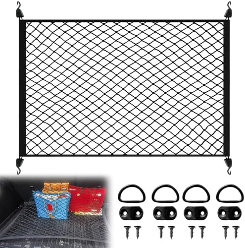 Rete per bagagliaio auto, 100 x 80 cm, allungabile fino a 210 x 140 cm, rete per bagagliaio, tetto auto, bordo elastico con 4 ganci in ABS per la maggior parte delle auto