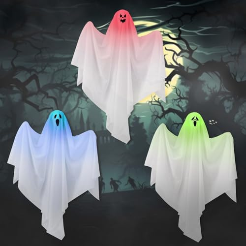 TAVADA 3PCS Fantasmi Halloween da Appendere,Halloween Decorazioni Luminosi,Fantasma Luminoso Volante Spaventoso,per la Decorazione della Festa in Giardino nel Patio del Cortile Anteriore