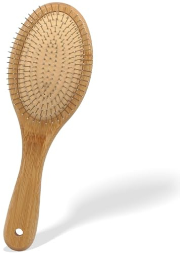 Xuxuejing Cepillo de pelo de bambú, con cerdas de metal, antiestático, para alisar, masajear y desenredar, para todo tipo de cabello, hombres, mujeres, niños