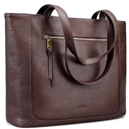befen Genuine Leather Tote Bag for Women Work, Large Tote Bag with Zipper Real Leather Purse with 15.6 Compartment Womens Designer Shoulder And Handbags For Travel Everyday, Coffee