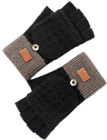 Guanti Senza Dita Convertibili in Maglia, Guanti Flip Top Invernali Manopole Mezze Dita con Copertura, per Donna Uomo, per Lavoro, Ciclismo, Sci, attività All'aperto, Lavoro, Nero