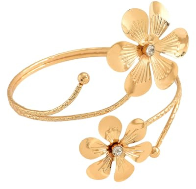 1 x bracelet floral pour le haut du bras, bracelet manchette minimaliste, bracelet spiralé, bracelet doré ajustable, bijoux pour femmes de style bohème, doré