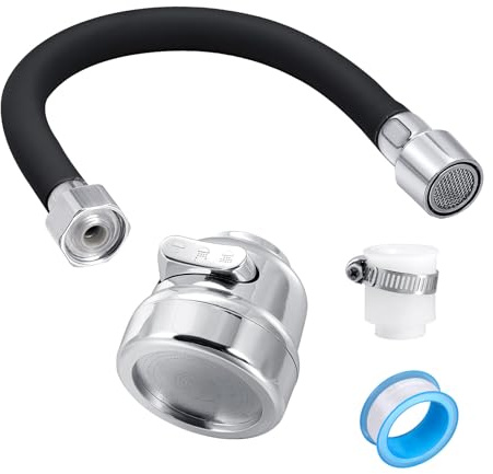 Faucet extension pipe that can be bent 360 ° and fixed，prevent water splashing, equipped with universal connector and multi-mode spray, suitable for kitchen/bathroom/outdoor garden(black, 11.8 in)