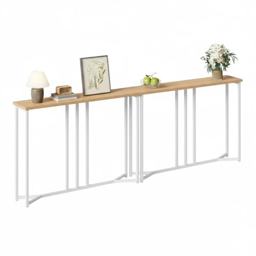 YITAHOME Tavolo Consolle, Set di 2 100cm Consolle Ingresso, Piccolo Tavolo per Decorazioni, Tavolino Da Divano, Console, Corridoio, Soggiorno, Assemblaggio Semplice, Stile Bianco e Legno