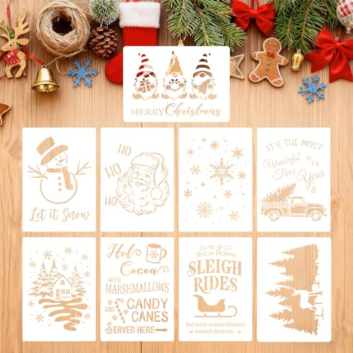 KLINNA 9 Stück Weihnachtsschablonen, Wiederverwendbare Malschablonen aus Kunststoff für Schneespray Fenster | DIY Zeichenschablonen Vorlage zum Malen Wand Scrapbooking DIY Geschenkkarten