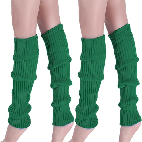 OIXYEY 2 Paare Damen Bein Stulpen Grün Strümpfe Für 80Er Jahre 80S Motto Party Fasching Karneval Tanzen Aerobic Kostüm Accessoires Froschkönig Kostüm Damen