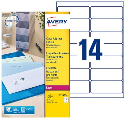Avery Adressetiketten für Laserdrucker 14 pro Blatt 99,1 x 38,1 mm 350 Stück transparent