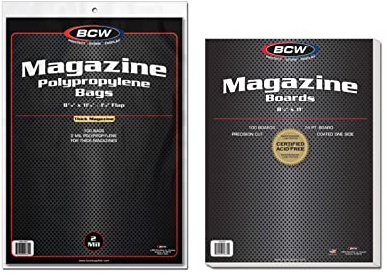 BCW Thick Magazine Bags and Backing Boards Combo Pack - 100 Each | Archival Clear Polypropylene Bags | Acid-Free Precision Cut Boards | Collectible Preservation Supplies | Magazine Storage