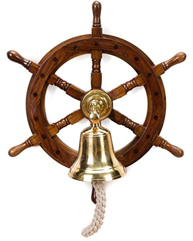 Steuerrad mit Glocke 40cm Durchmesser Schiffsteuerrad aus Holz mit Schiffsglocke