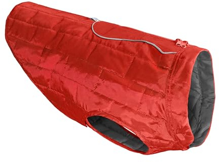 Kurgo Loft hundjacka, kan kombineras med hundsele, vattentät och reflekterande, perfekt för vintern, storlek L, röd/grå