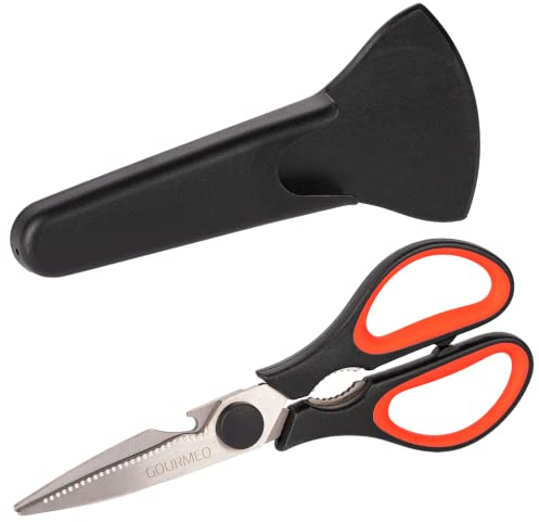 GOURMEO Heavy Duty Scissors for Kitchen Use - Sharp Stainless Steel Cooking Shears w/Protective Metal Case - for Poultry Meat Vegetable or Herb Chopping