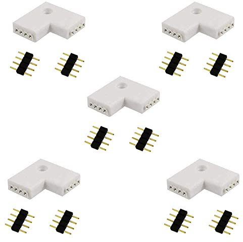 LitaElek 5pcs Conector Esquina Tira LED RGB Conector Forma L Cinta LED 4 Pin LED Strip Connector Adaptador L Banda LED 4 Pines Conector ángulo Recto para RGB 5050 3528 2835 LED Strip, Blanco