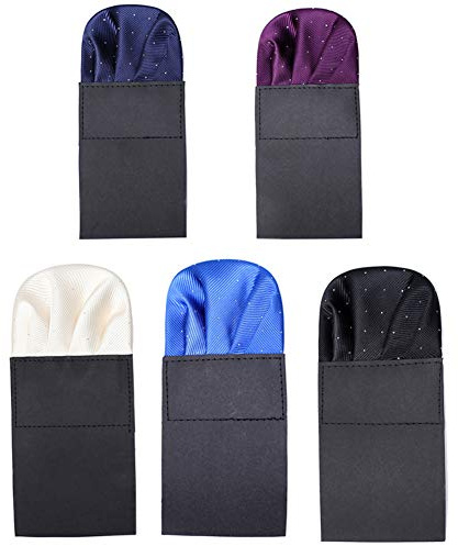Mens Pocket Squares on Card Set of 5, Prefolded Suit Hanky - Pocket Handkerchief for Formal Tuxedo Jacket PF-H-3
