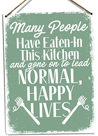 WTF | Many People Have Eaten In This Kitchen – Green | Twine - Metal Wall Sign Plaque Art Inspirational