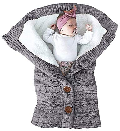 XMWEALTHY Unisex Infant Swaddle Blankets Soft Thick Fleece Knit Baby Girls Boys Stroller Wraps (Baby Grey1)