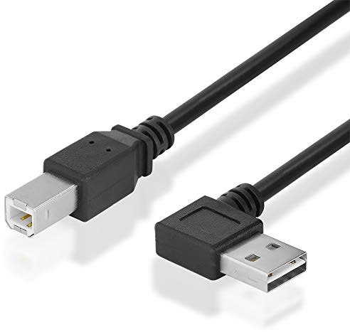 2 Meter 2.0 USB Kabel, Easy USB A-Stecker 90° abgewinkelt auf USB B-Stecker, High Speed, Schwarz