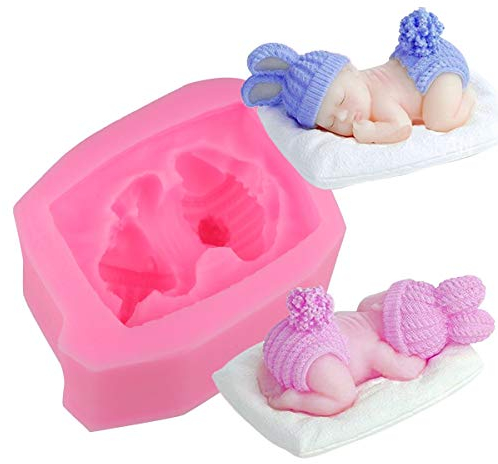 AUAUKY Stampo in silicone 3D per fondente, rosa, antiaderente, senza BPA, per decorare caramelle, sapone, argilla artigianale