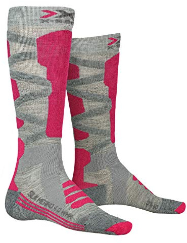 X-Socks Silk Merino 4.0, Calze Invernali da Sci Donna, Grey Melange/Pink, S