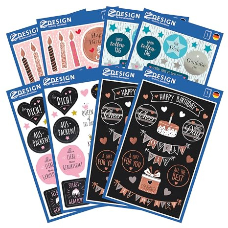 AVERY Zweckform 162 Sticker Geburtstag (Aufkleber Set, selbstklebend mit Glanzeffekt, Dekosticker, Karten, Glückwünsche, Party, Feier, Scrapbooking, Bullet Journal, Dekorieren, Geschenke) Art. 59981